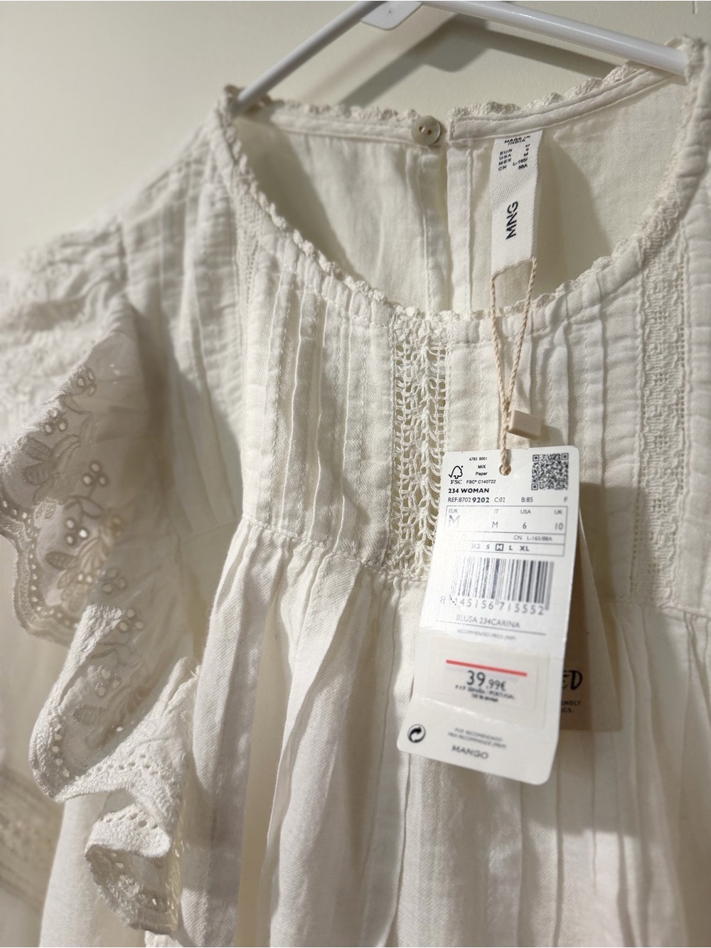 Mango White Eyelet Ruffle Cotton Blouse - Picture 2 of 5